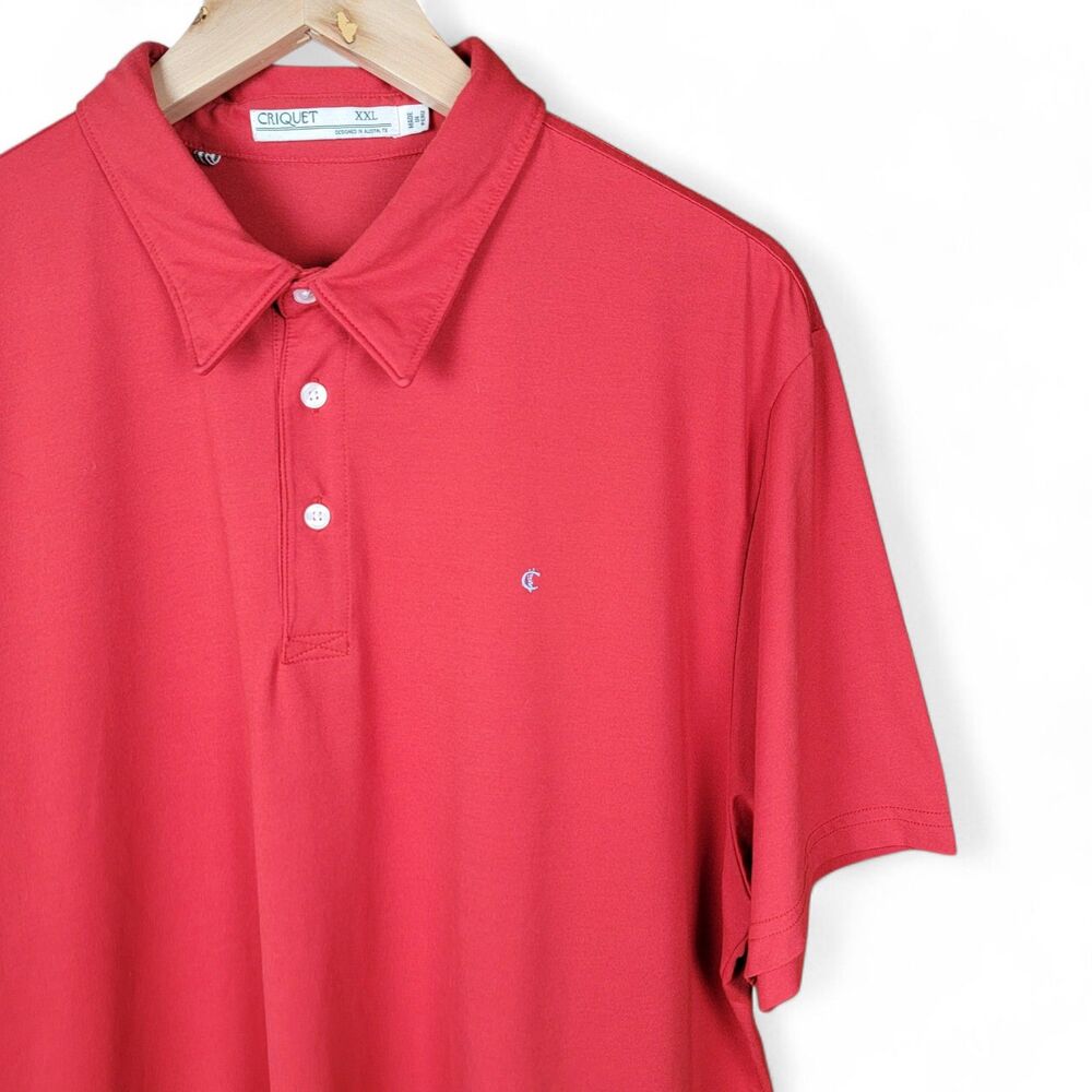Criquet Polo Shirt Men's XXL Red Stretch Performance Golf Pima Cotton Logo